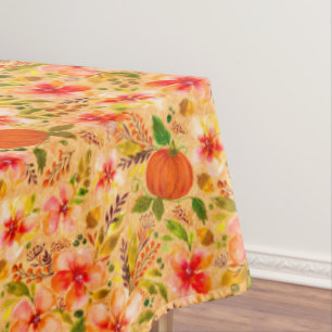 Fall Floral and Pumpkins-Harvest Home Decor Tablecloth