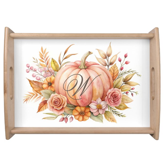 Fall Floral and Soft Orange Pumpkin serving tray (Front)