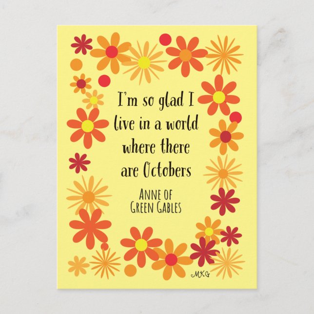 Fall Floral Anne of Green Gables October Retro Postcard (Front)