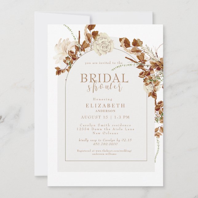Fall Floral Arch Neutral Bridal Shower  Invitation (Front)