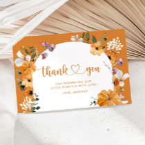 Fall floral arch pumpkin baby shower thank you card