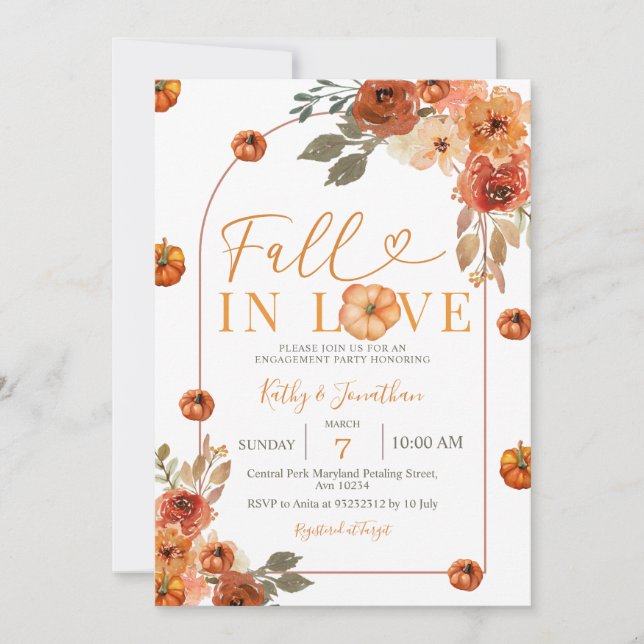 Fall Floral Arch Pumpkin Engagement Party Invitation (Front)