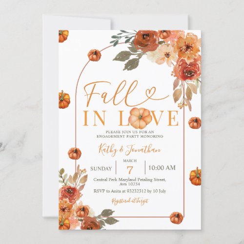 Fall Floral Arch Pumpkin Engagement Party Invitation