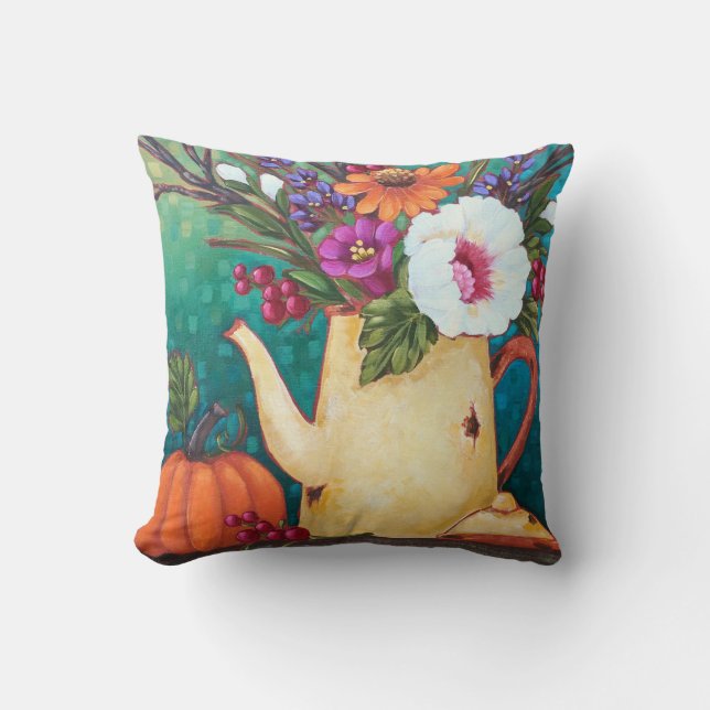 "Fall Floral Arrangement" 16"x16" Throw Pillow (Front)