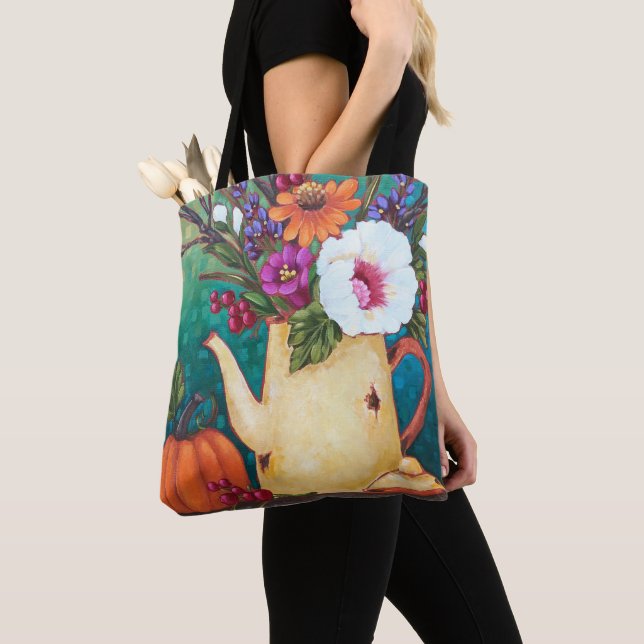 "Fall Floral Arrangement" 16"x16" Tote Bag (Close Up)