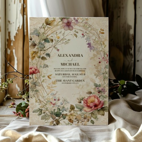 Fall Floral Art Nouveau  Wedding  Invitation