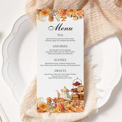 Fall Floral Autumn Afternoon Tea Party Menu