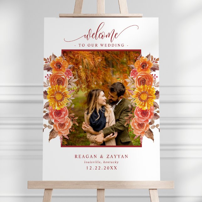 Fall Floral Autumn Flowers Photo Wedding Welcome Foam Board (Creator Uploaded)