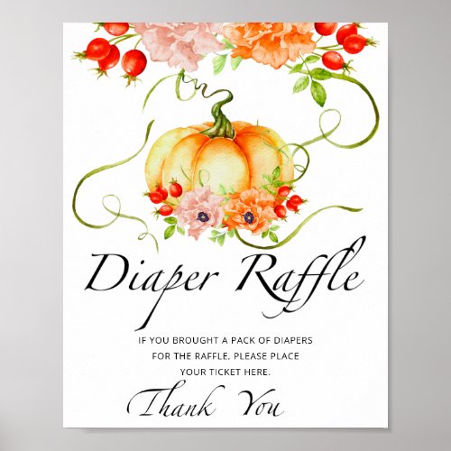 Fall floral autumn pumpkin diaper raffle sign