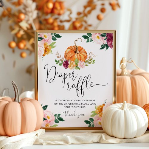 Fall floral autumn pumpkin diaper raffle sign