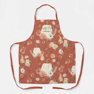 Fall Floral Autumn Pumpkin Foliage Watercolor Name Apron