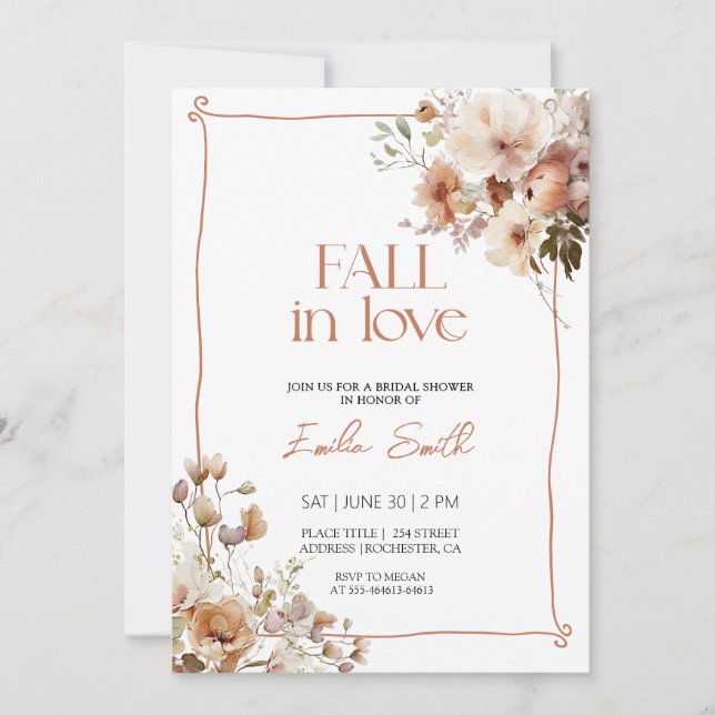 Fall Floral Autumn Rust Bridal shower Invitation (Front)