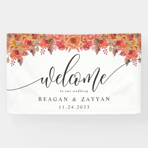 Fall Floral Autumn Wedding Welcome Banner