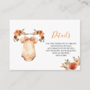 Fall Floral Baby Clothes Baby Shower Details Enclosure Card