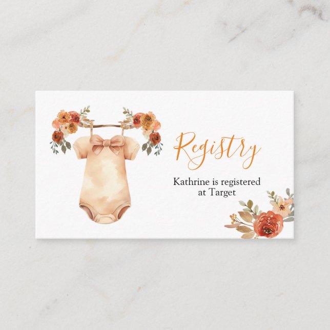 Fall Floral Baby Clothes Baby Shower Registry Enclosure Card (Front)