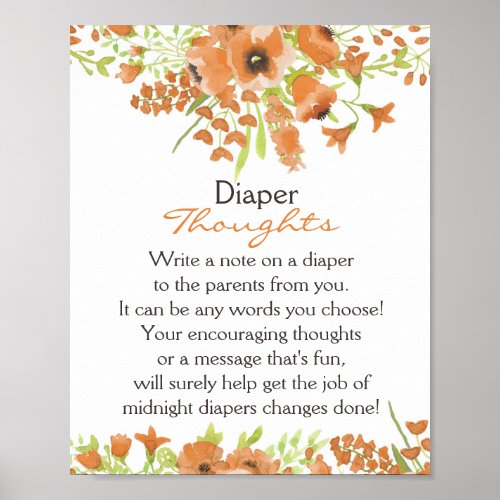 Fall Floral Baby Shower Diaper Thoughts Sign