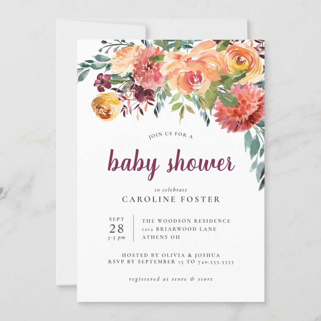 Fall Floral Baby Shower Invitation | Zazzle