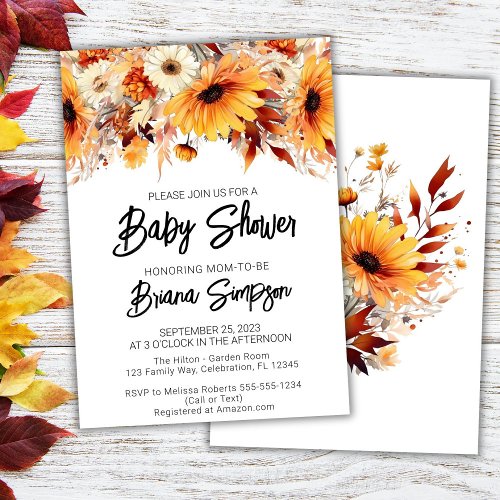 Fall Floral Baby Shower Invitation