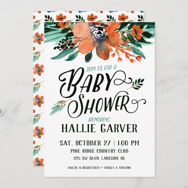 Fall Floral Baby Shower Invitation (Front/Back)