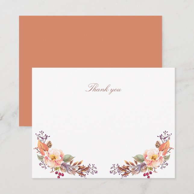 Fall Floral Baby Shower / Party Favor Thank you Card (Front/Back)