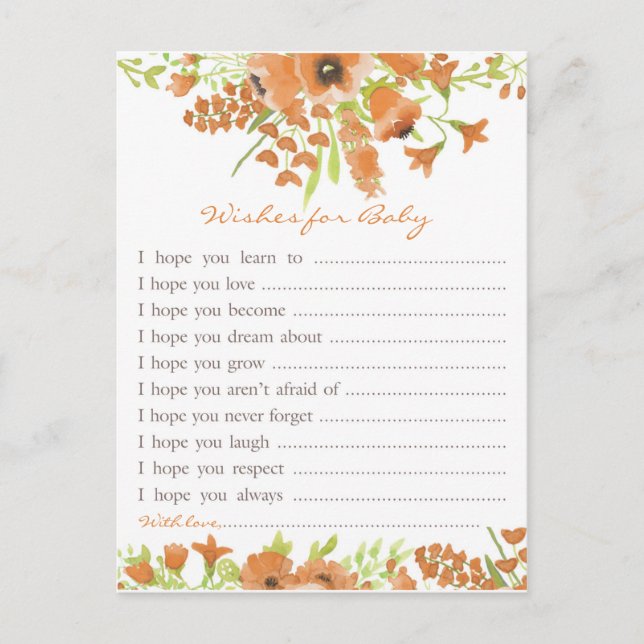 Fall Floral Baby Shower Wishes for Baby Invitation Postcard (Front)