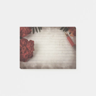 Fall Floral Background with Pen and Lined Paper Post-it Notes