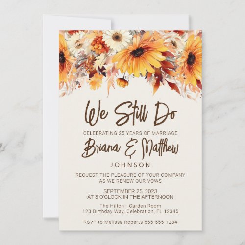 Fall Floral Beige Wedding Vow Renewal Invitation