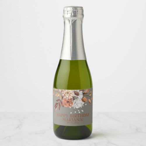 Fall Floral Birthday Party Sparkling Wine Label