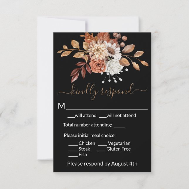 Fall Floral Black Enclosure RSVP Card (Front)