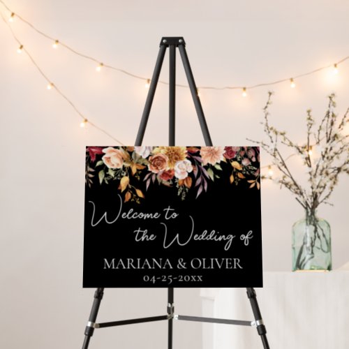 Fall Floral Black Wedding Welcome Sign