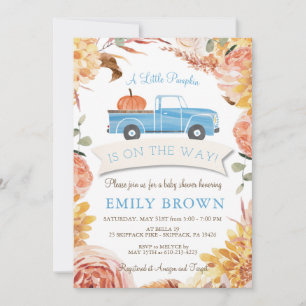Fall Floral Blue Little PUMPKIN Boy BABY SHOWER Invitation