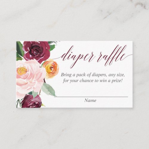 Fall floral blush burgundy diaper raffle cards