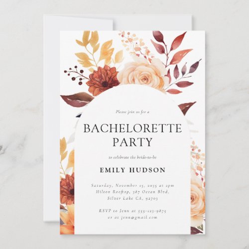 Fall Floral Boho Bachelorette Party Invitation