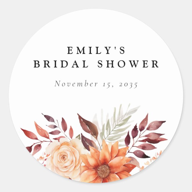 Fall Floral Boho Bridal Shower Classic Round Sticker (Front)