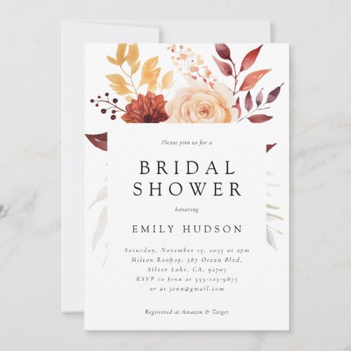 Fall Floral Boho Bridal Shower Invitation