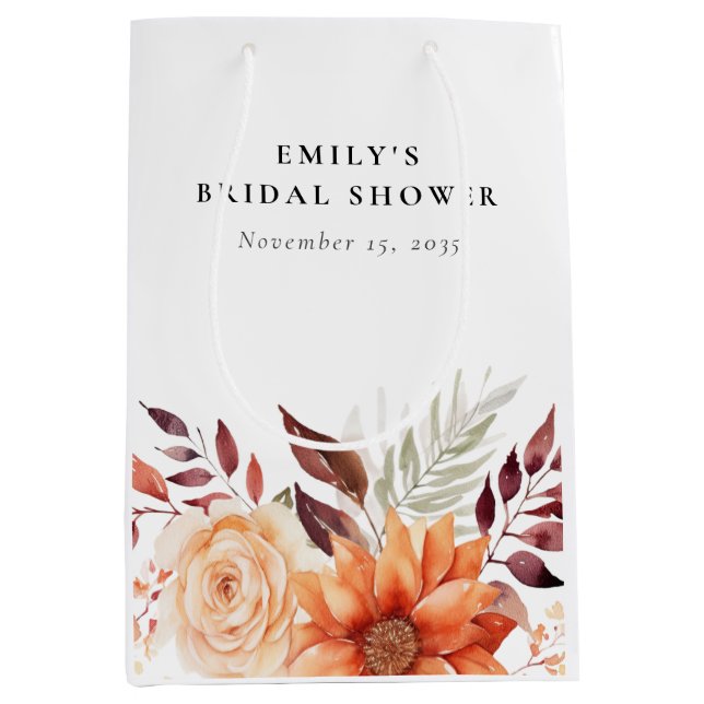 Fall Floral Boho Bridal Shower Medium Gift Bag (Front)