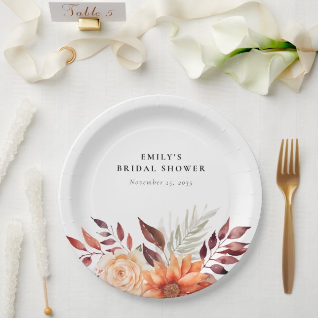 Fall Floral Boho Bridal Shower Paper Plates (Wedding)
