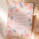Fall floral boho pink blue watercolor Sweet 16 Invitation<br><div class="desc">A pretty fall,  modern,  chic and elegant Sweet 16 birthday invitation with a pretty dusty blue,  light peach,  pink and orange floral touch . A simple and minimalist invitation featuring pretty garden autumn flowers on light blush pastel pink .</div>