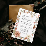 Fall Floral BOHO Terracotta Girl Baby Shower Invitation