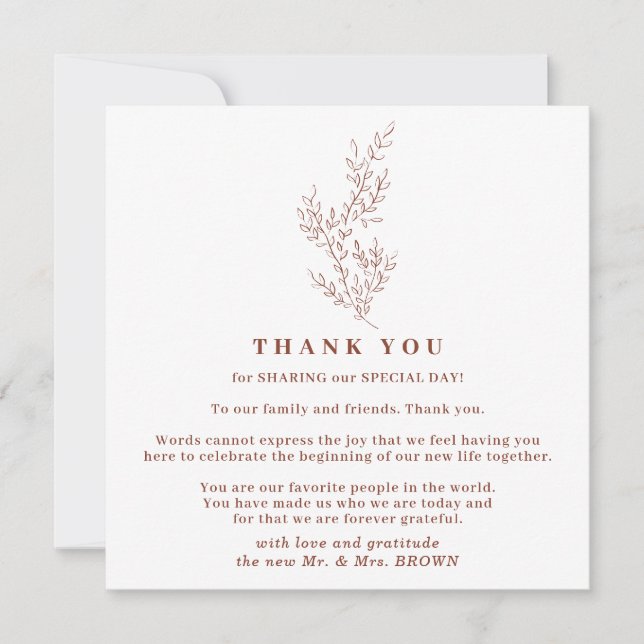 Fall Floral Boho Terracotta Indie Simple thank you Invitation (Front)
