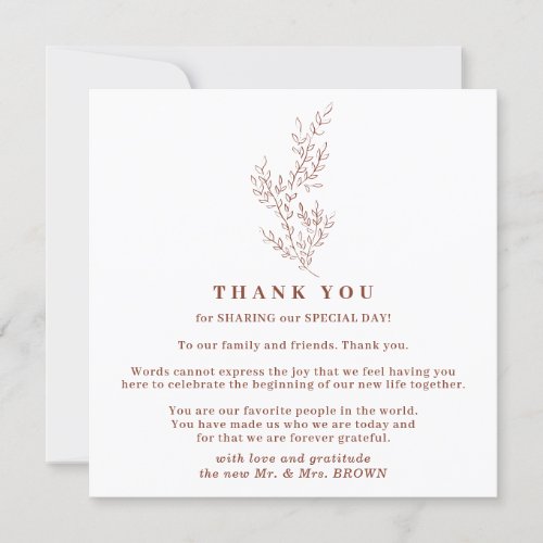 Fall Floral Boho Terracotta Indie Simple thank you Invitation