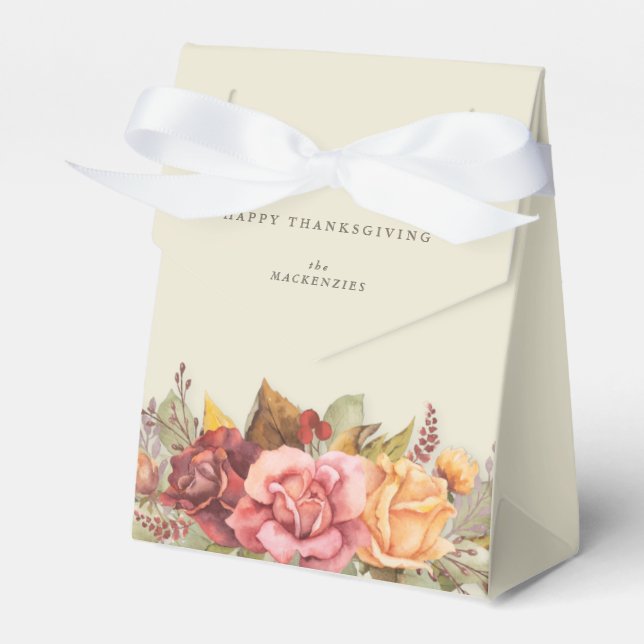 Fall Floral Border Thanksgiving Favor Boxes (Front Side)