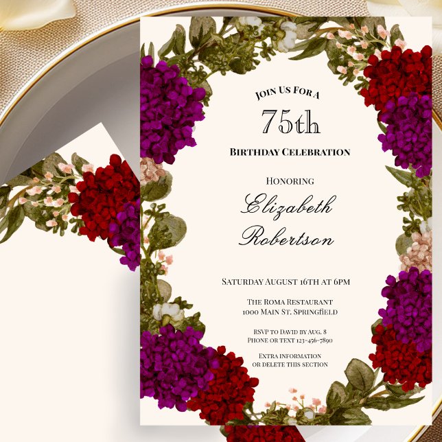 Fall Floral Border Womens 75th Birthday Invitation (Creator Uploaded)