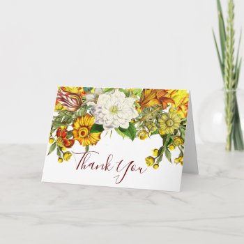 Fall Floral Botanical Burgundy Gold Thank You Card by MaggieMart at Zazzle