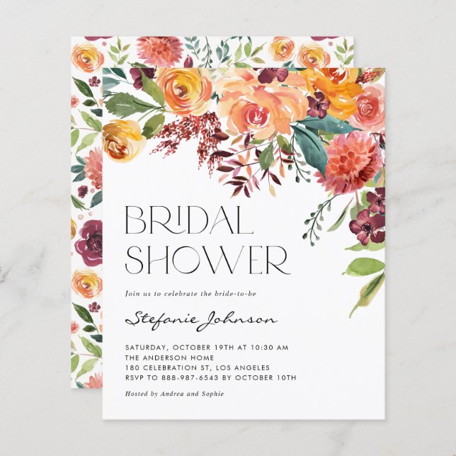 Fall Floral Bouquet Bridal Shower Invitation (Front/Back)