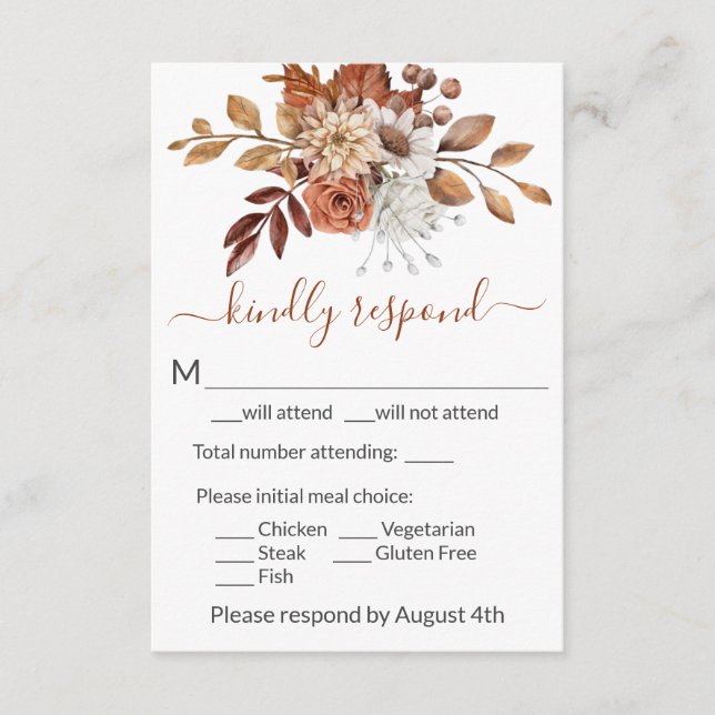 Fall Floral Bouquet Enclosure RSVP Card (Front)