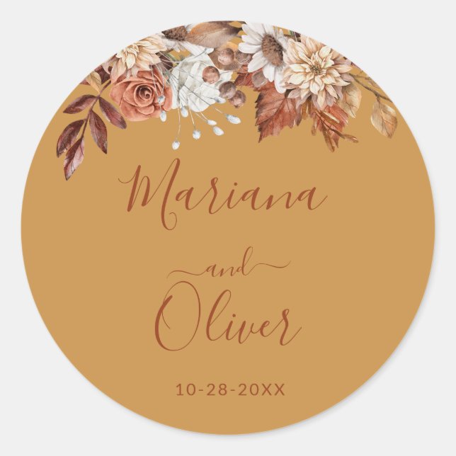 Fall Floral Bouquet Gold Envelope Seals (Front)