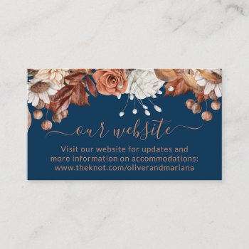 Fall Floral Bouquet Navy Blue Wedding Website Enclosure Card by WittyPrintables at Zazzle