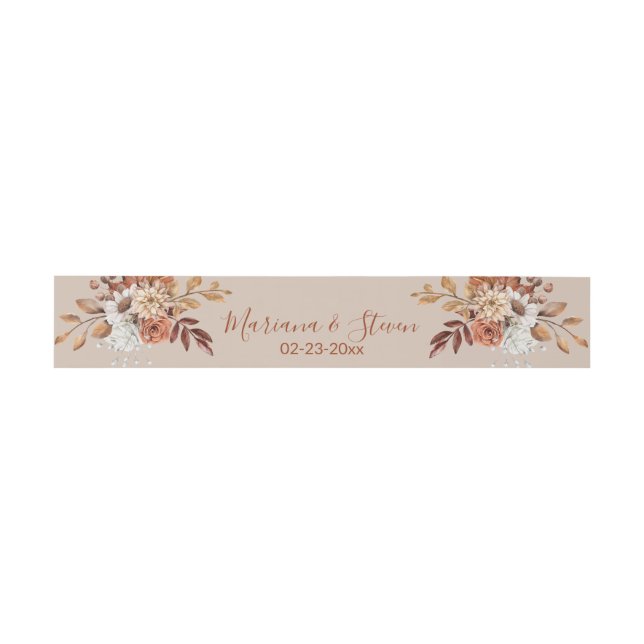 Fall Floral Bouquet on Taupe Invitation Belly Band (Flat)