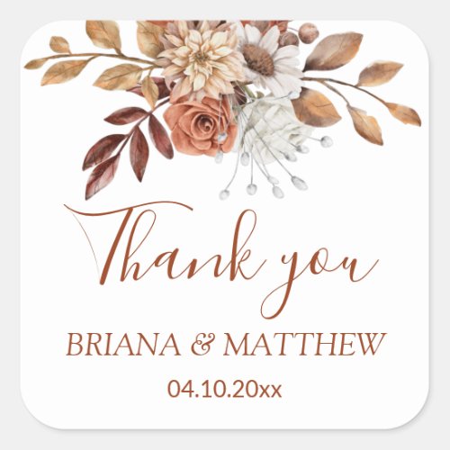 Fall Floral Bouquet on White Favor Square Sticker